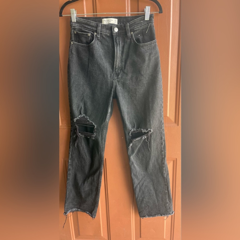 Abercrombie & Fitch Distressed Black   The Ankle Ultra High Rise